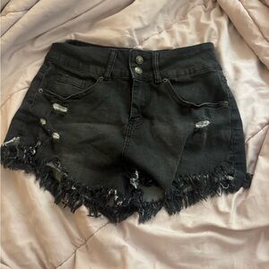 Distressed Black Denim Shorts